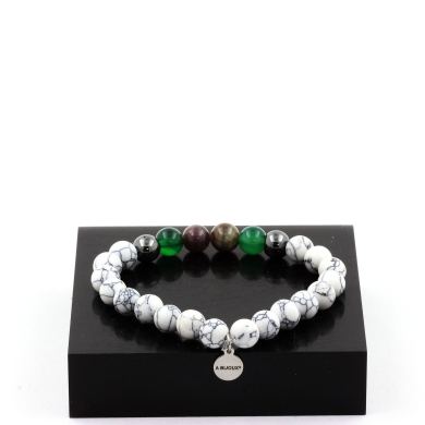 Ruby from Mogok, Burma, Myanmar + Green Agate + Hematite + Howlite Bracelet 8 mm Beads.