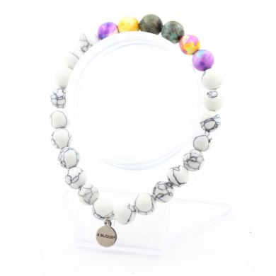 African Turquoise + Blue Violet Jasper + Violet Yellow Jasper + Howlite Bracelet 8 mm Beads.