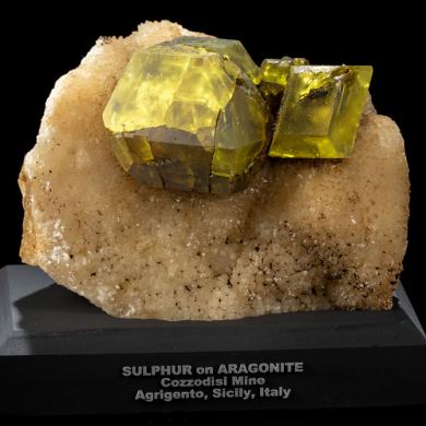 Large Sulphur Crystals on Aragonite