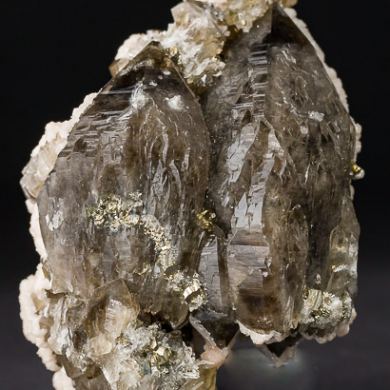 Smoky Quartz, Manganocalcite, Pyrite and Calcite