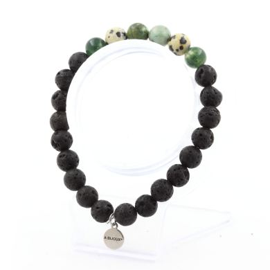 African Turquoise + Moss Agate + Dalmatian Jasper + Lava Bracelet 8 mm Beads.
