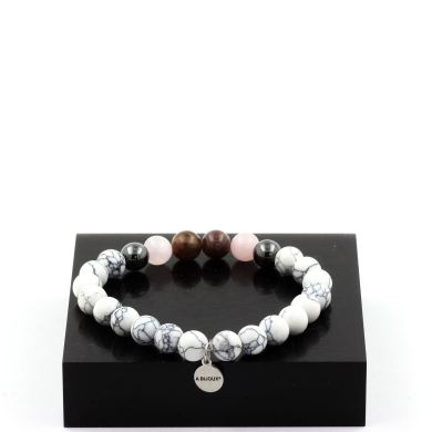 Ruby from Mogok, Burma, Myanmar + Rose Quartz + Hematite + Howlite Bracelet 8 mm Beads.