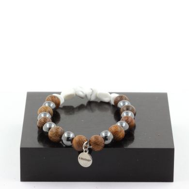 Howlite from USA + Hematite + wood 8 mm beads Bracelet.