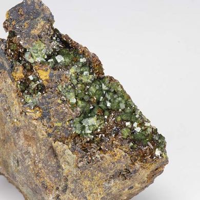 Pharmacosiderite with Arseniosiderite, Dufrenite, Jarosite