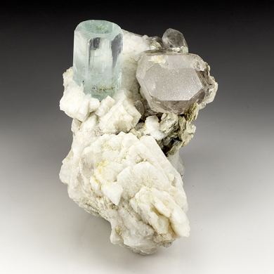 Beryl var. Aquamarine with Quartz, Albite