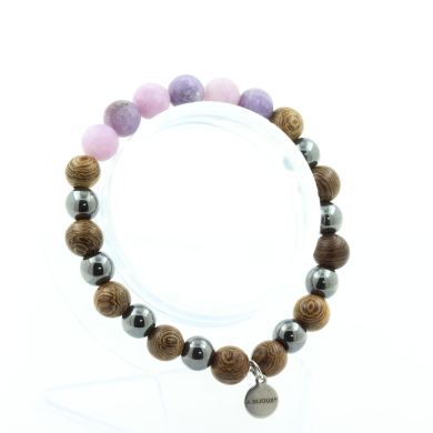 Matte purple Mica + Hematite + wood 8 mm beads Bracelet.