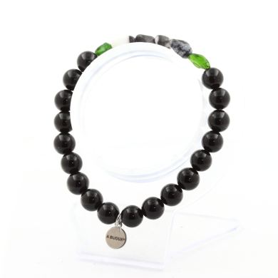 Diopside from Brazil + Zebra Jasper from Brazil + Black Agate 8 mm beads Bracelet.