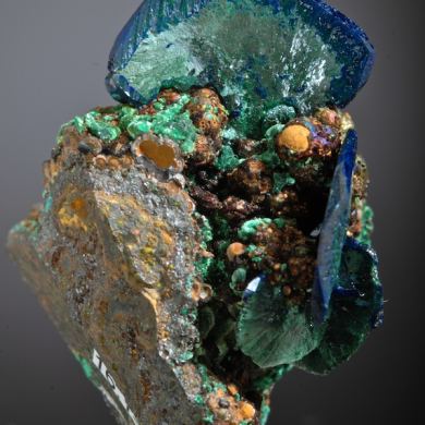 Azurite - bladed crystals altering to Malachite
