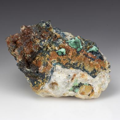 Clinoclase with Malachite, Quartz