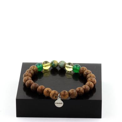 Chrysocolla from Namibia + Citrine + Green Agate + wood Bracelet 8 mm Beads.