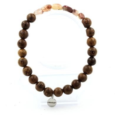 Red rutilated Quartz from Brazil + wood Bracelet 8 mm Beads.