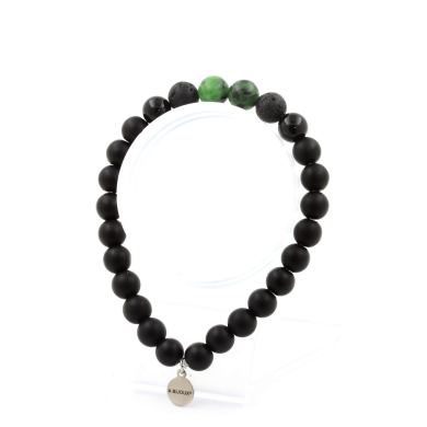 Epidote from Australia + Black Agate + Lava + Matte Black Onyx Bracelet 8 mm Beads.