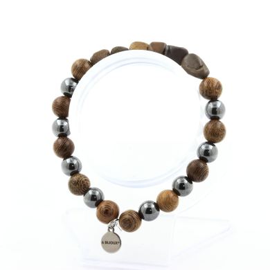 Boulder Opal from Australia + Hematite + wood 8 mm beads Bracelet.