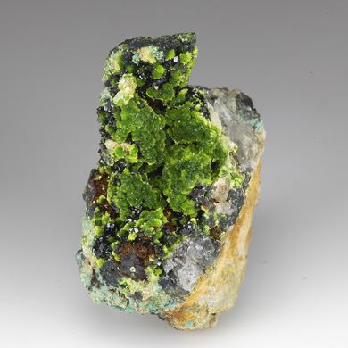 Arthurite with Pharmacosiderite, Quartz, Orthoclase