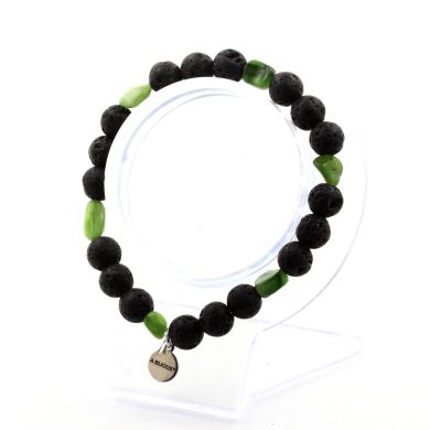 Nephrite Jade from Siberia (Russia) + Lava 8 mm beads Bracelet.