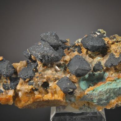 Bornite (very fine crystals) with Chalcocite, Quartz, Barite, Chalcopyrite etc. 
