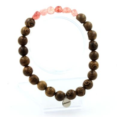 Strawberry Quartz from Madagascar + wood Bracelet 8 mm Beads.