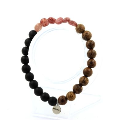 Ruby from Brazil + Matte Black Onyx + wood Bracelet 8 mm Beads.