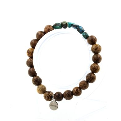 Chrysocolla from USA + wood Bracelet 8 mm Beads.