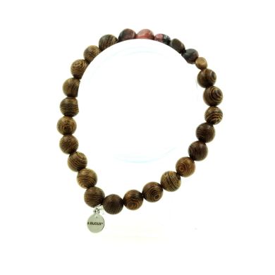 Rhodochrosite from Brazil + wood Bracelet 8 mm Beads.