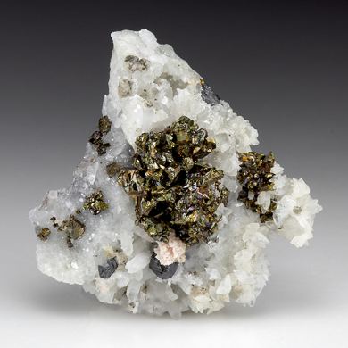 Chalcopyrite with Sphalerite, Pyrite, Rhodochrosite, Siderite, Calcite, Quartz