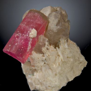 Ebaite (Rubellite) on Quartz