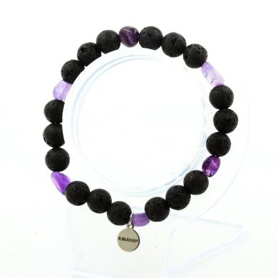 Amethyst from Brazil + Lava Bracelet 8 mm Beads.