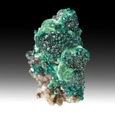 Dioptase with Malachite, Calcite