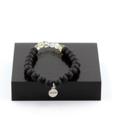 Topaz from Brazil + Matte Black Onyx Bracelet 8 mm Beads.