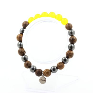 Yellow Agate + Hematite + wood 8 mm beads Bracelet.