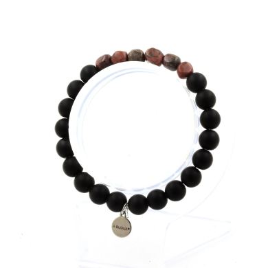 Rhodochrosite from Brazil + Matte Black Onyx Bracelet 8 mm Beads.