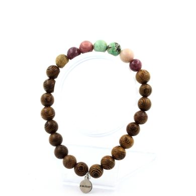 Chrysocolla from Namibia + Lepidolite + Rhodonite + Wood Bracelet 8 mm Beads.