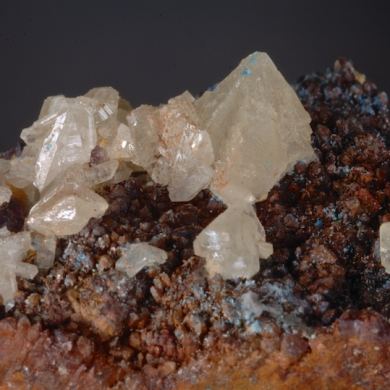 Cerussite with Caledonite and Linarite on Fluorite