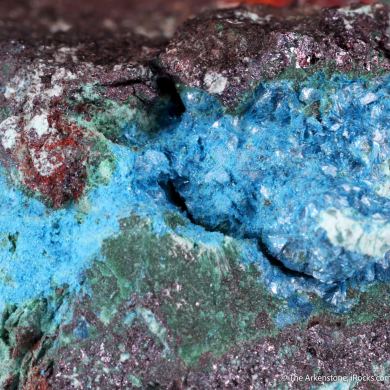 Claringbullite, Brochantite, Malachite, Cuprite