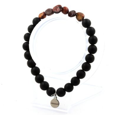 Red tiger's eye from Brazil + Matte black Onyx Bracelet 8 mm Beads.