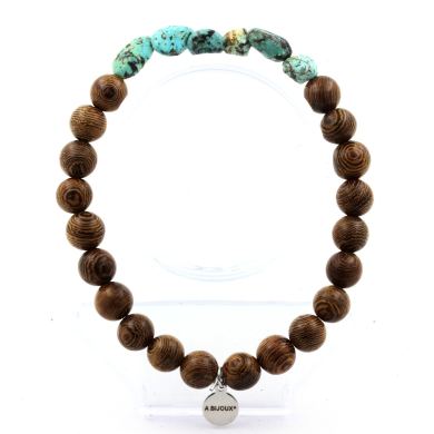 African Turquoise from Africa + wood Bracelet 8 mm Beads.