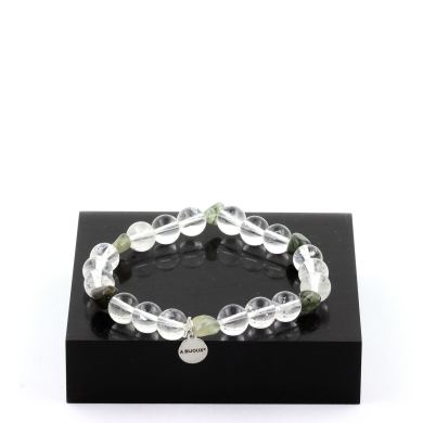 Green Rutilated Quartz from Brazil + Quartz Bracelet 8 mm Beads.
