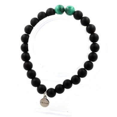 Malachite from Congo + Matte Black Onyx Bracelet 8 mm Beads.