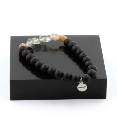 Green Ghost Quartz from Brazil + Matte Black Onyx Bracelet 8 mm Beads.
