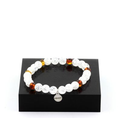 Genuine Baltic Sea Amber Beads + Cracked Quartz from Brazil Bracelet 8 mm Beads.