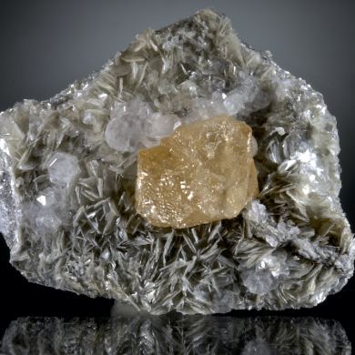 Scheelite with Apatite on Muscovite