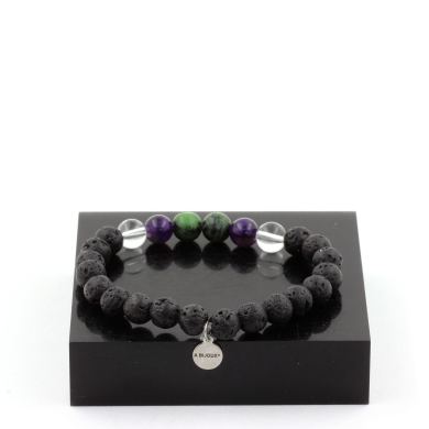 Epidote from Australia + Amethyst + Quartz + Lava Bracelet 8 mm Beads.