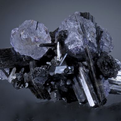 Fluoritre on Schorl and Quartz with Goshenite (Beryl)