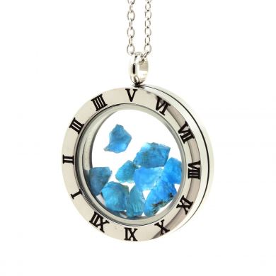 Raw neon blue Apatite necklace.