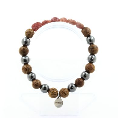 Ruby from Brazil + Hematite + wood 8 mm beads Bracelet.