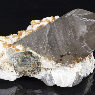 Huge Smoky Quartz with Spessartine Garnets & Muscovite