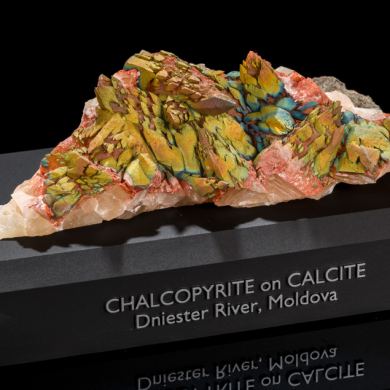 Iridescent Chalcopyrite on Calcite from Moldova