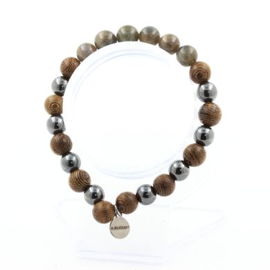 Sapphire from Mogok, Burma, Myanmar + Hematite + wood 8 mm beads Bracelet.
