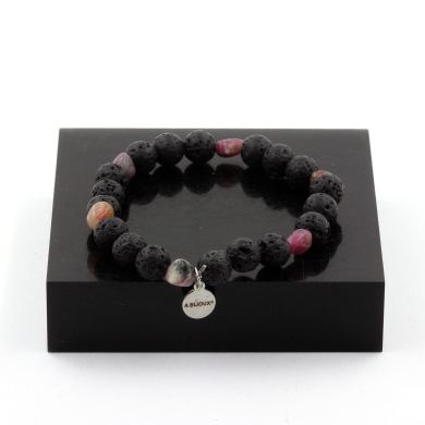 Rubellite Tourmaline from Brazil + Lava Bracelet 8 mm Beads.