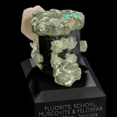 Fluorite, Muscovite & Feldspar on Schorl from Namibia